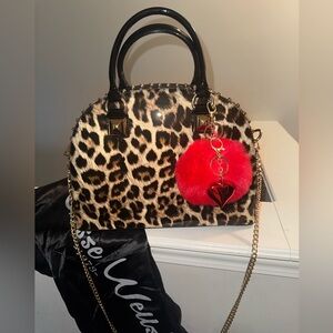 Leopard Print Handbag with Red Charms